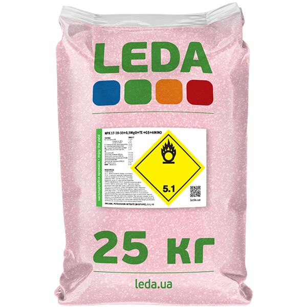 LEDA NPK 17-10-33 + 0,5MgO + TE + GS + AMINO - добриво, LEDA
